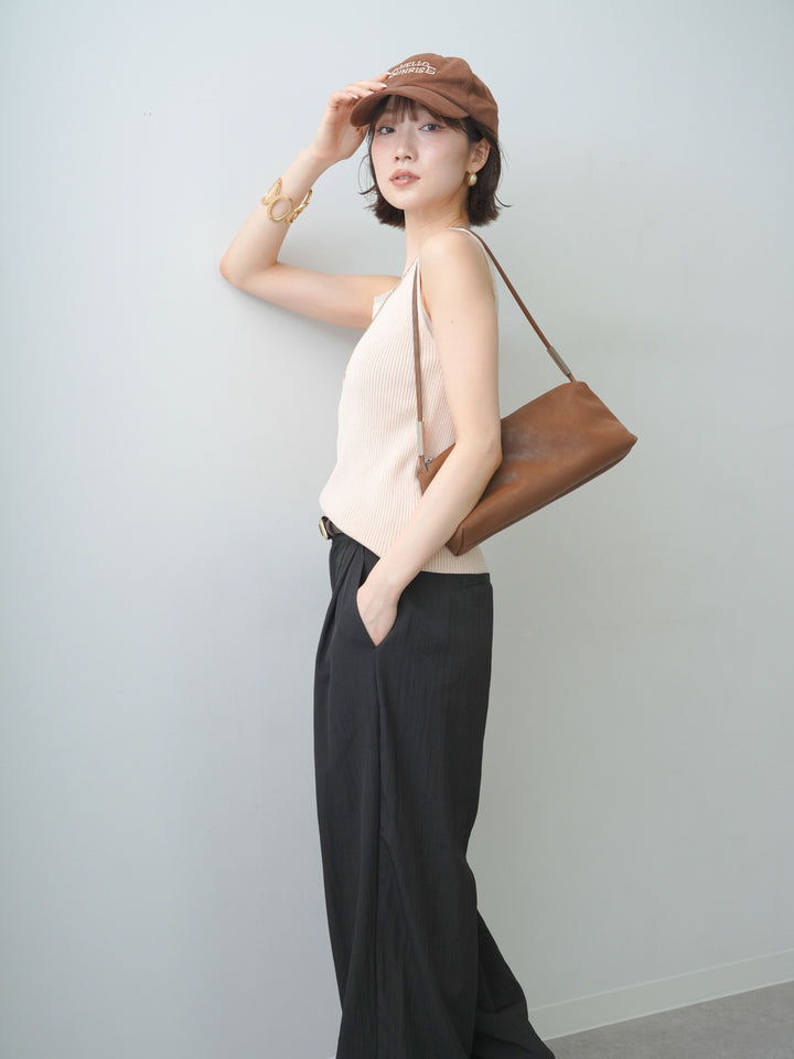 [SET]チュールトリムリブニットタンクトップ+リネンライク2タックワイドパンツ(2set)