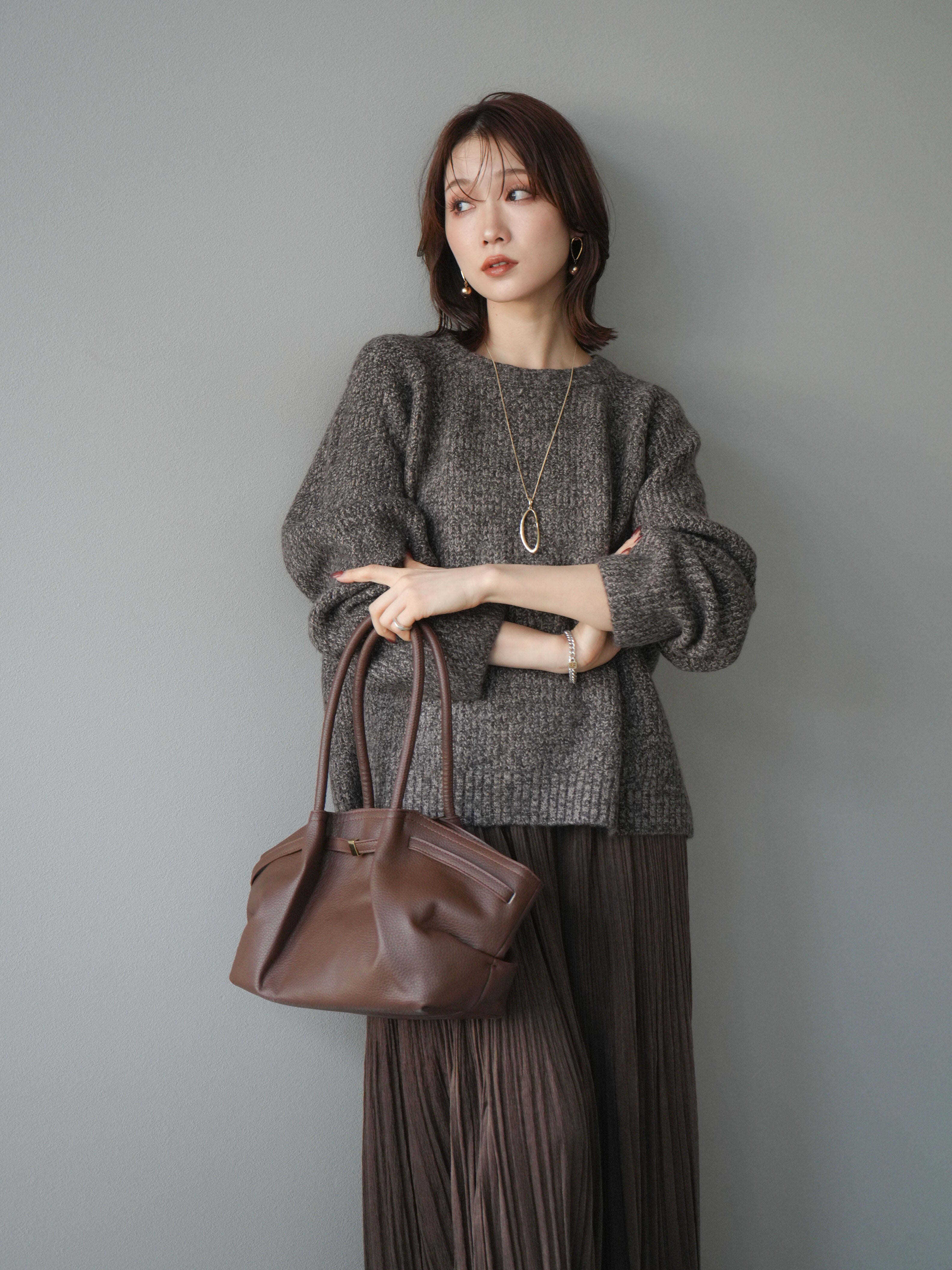 予約]クルーネック畦編みミックスニット/brown – Lumier