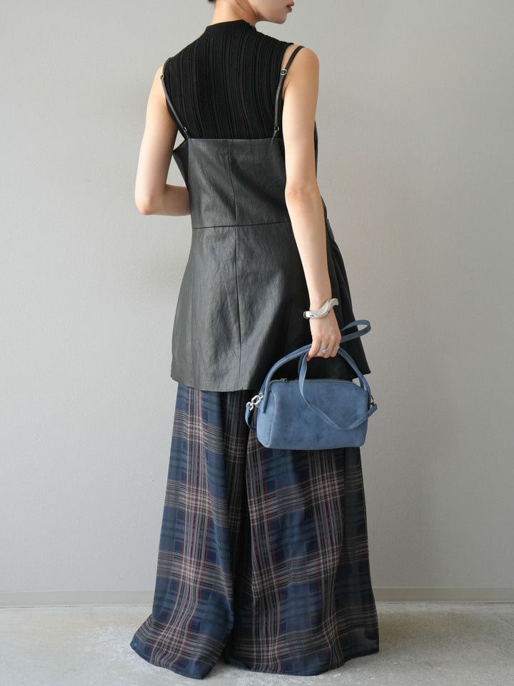 [予約]レイヤードレザーキャミソールチュニック/ブラック