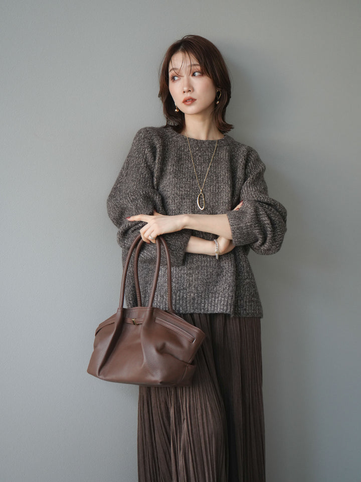 [SET]クルーネック畦編みミックスニット+選べるアクセセット(2set)