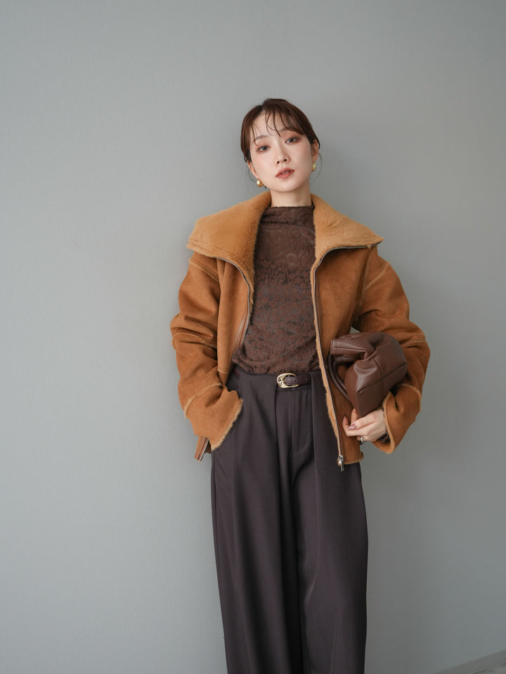 [予約]スタンドカラームートンZIPジャケット/camel