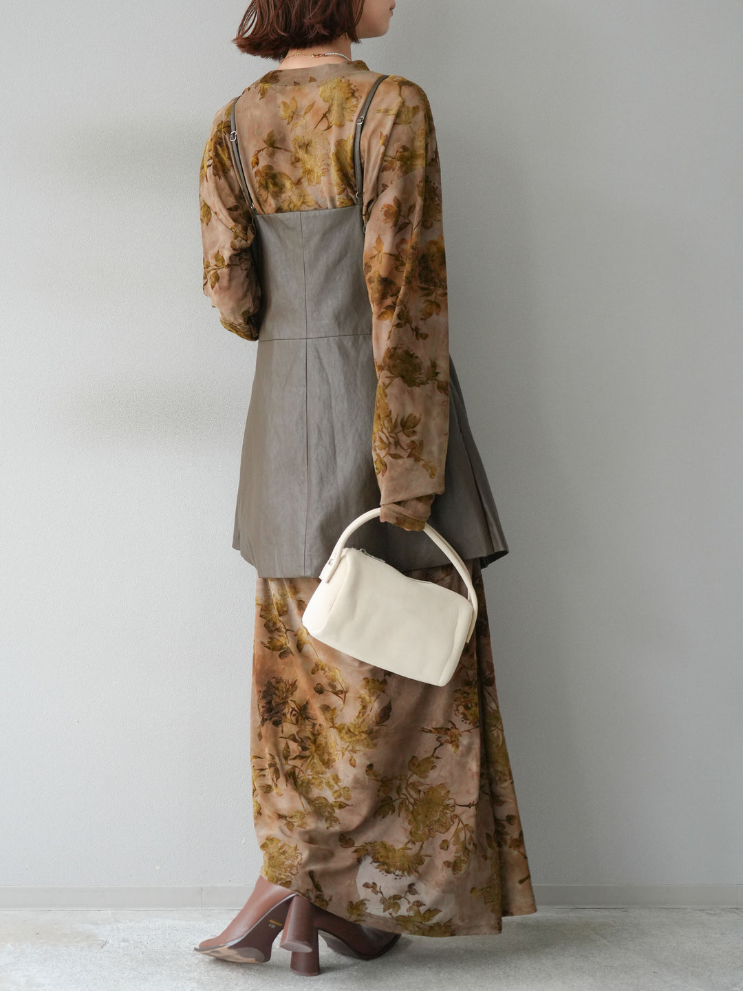 [予約]レイヤードレザーキャミソールチュニック/ブラウン