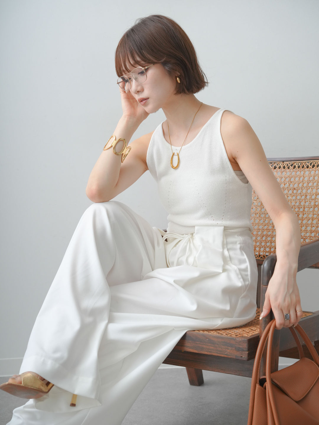 [SET]バックスリットニットタンクトップ+選べるアクセセット(2set)