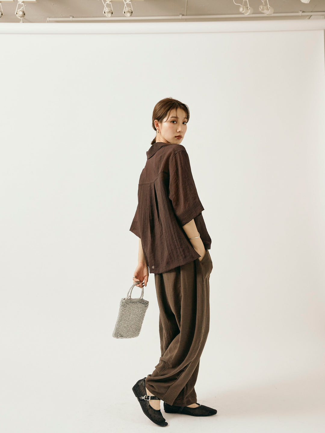 [予約]リネンライクベイカーバルーンパンツ/ブラウン