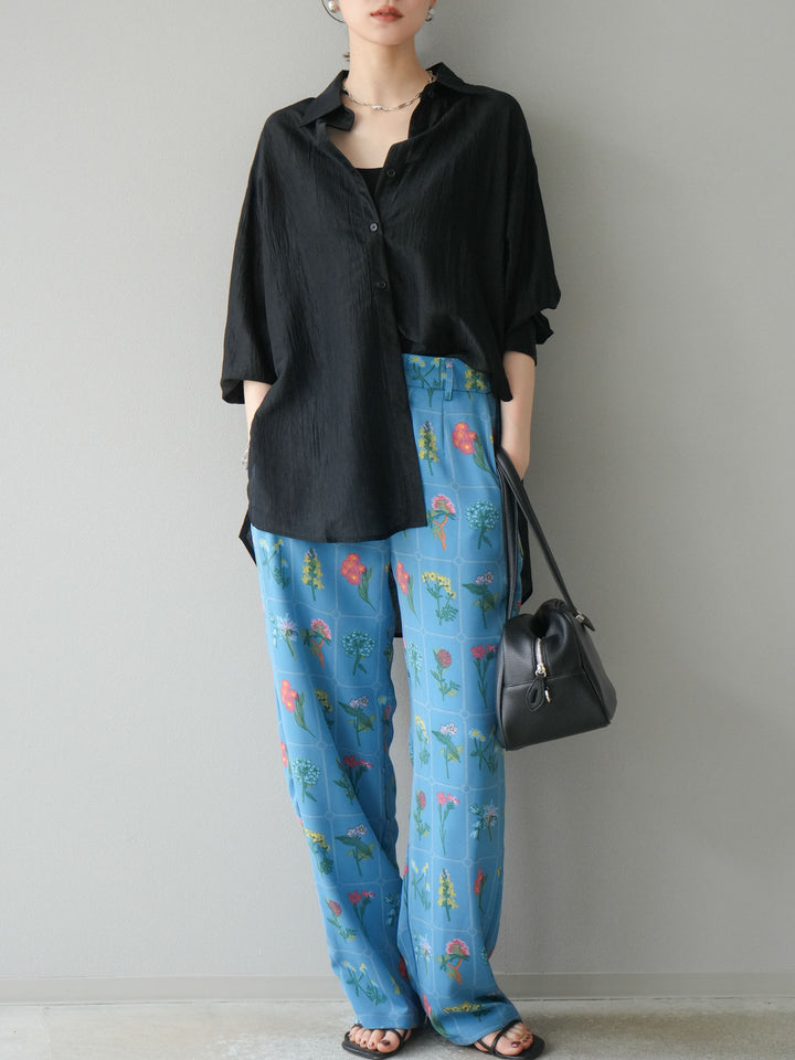 [予約]パッチワークフラワープリントイージーパンツ/ブルー