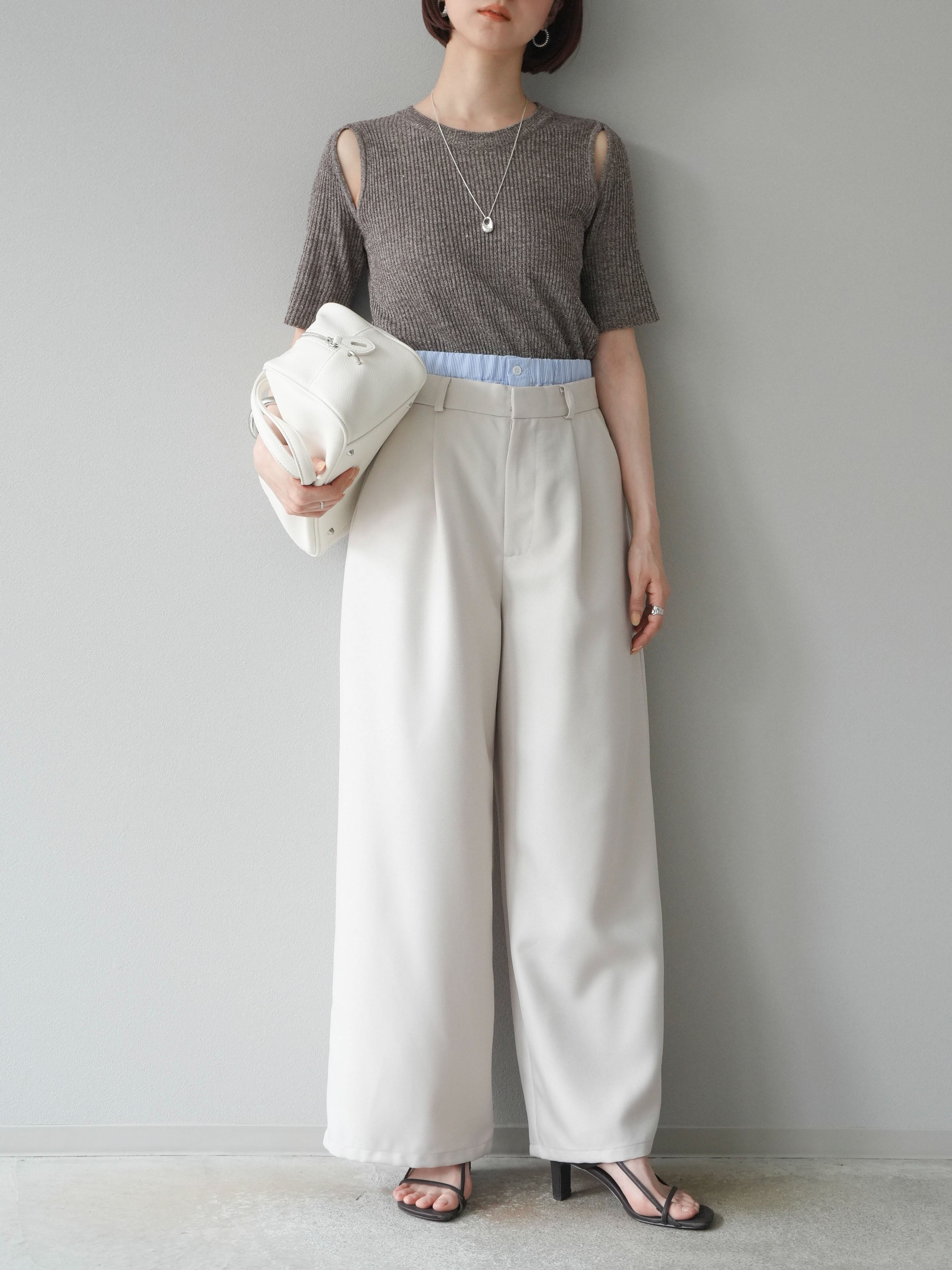 予約]ヘザーツイルダブルウエストワイドパンツ/エクリュ – Lumier