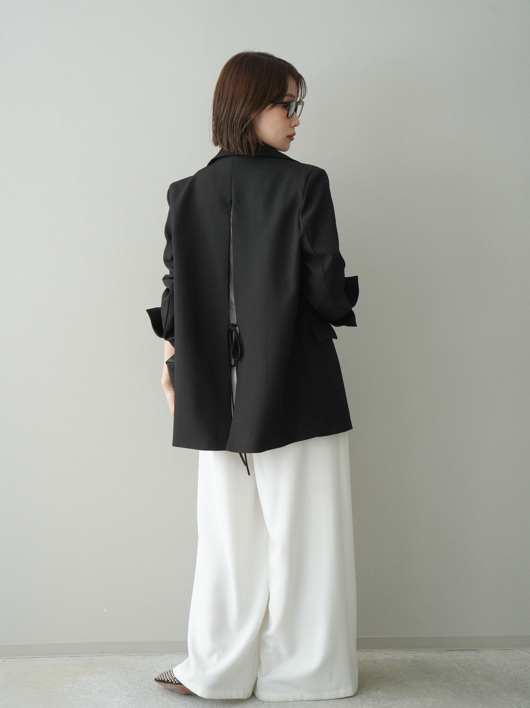 [予約]編み込みベルト付タックワイドパンツ/white