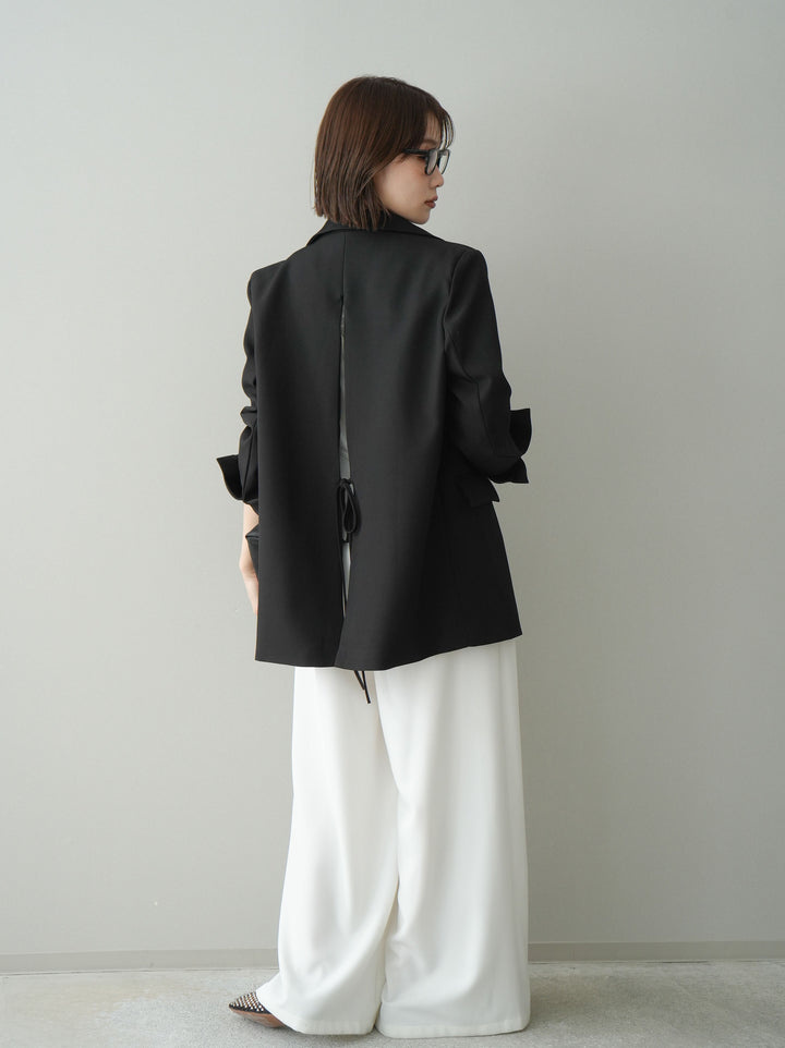 [予約]編み込みベルト付タックワイドパンツ/white