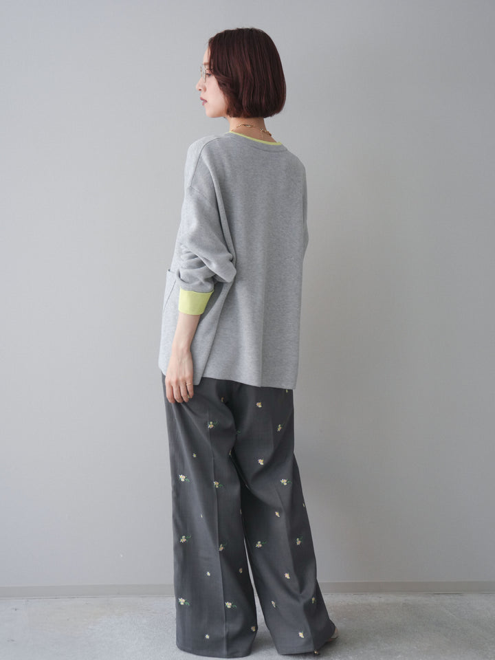 [予約]フラワー刺繍タックパンツ/gray