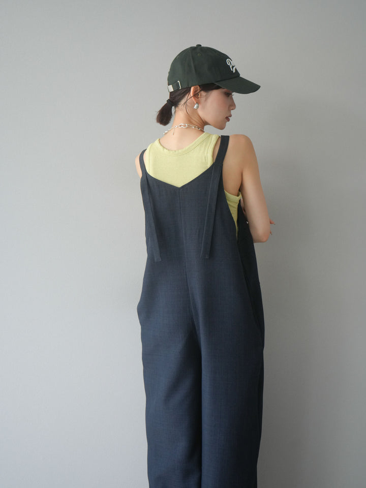 [予約]リネンタッチボタンサロペット/チャコール