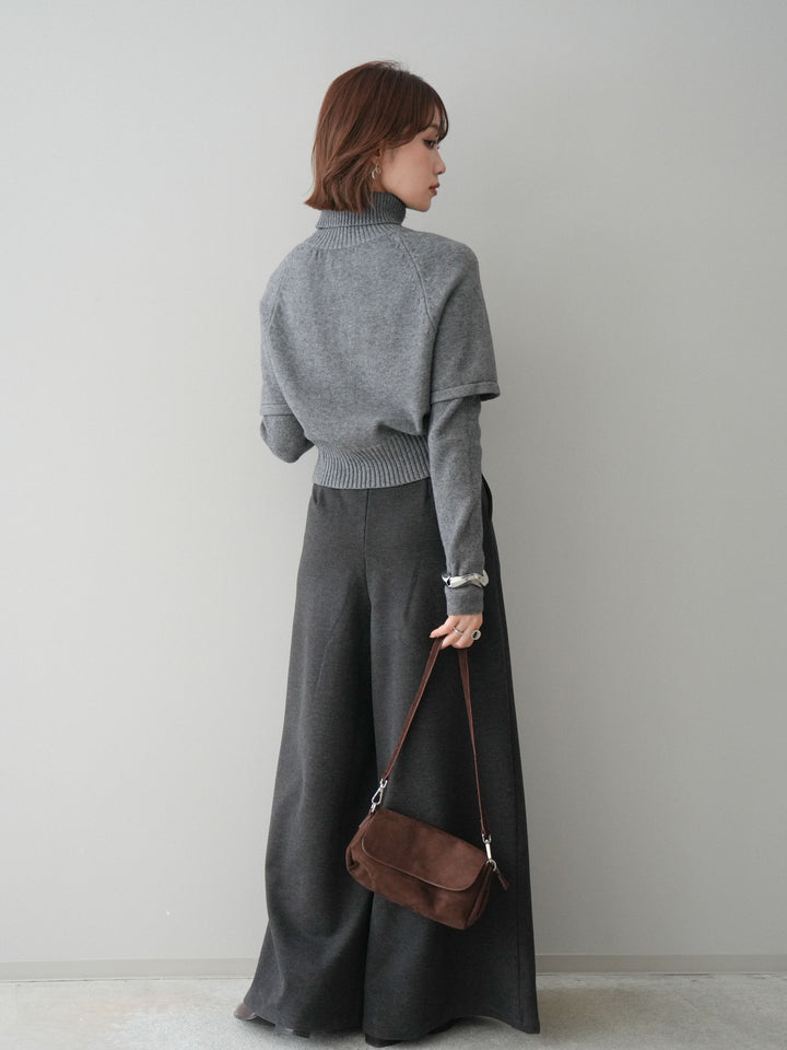 [予約]ベルト付きフロントタックワイドパンツ/charcoal