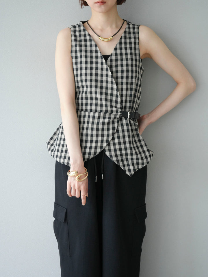 [予約]ベルトデザインバルーンブラウス/チェック