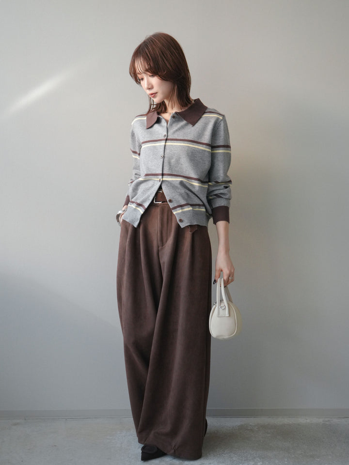 [予約]モチーフベルト付スエードタックワイドパンツ/brown