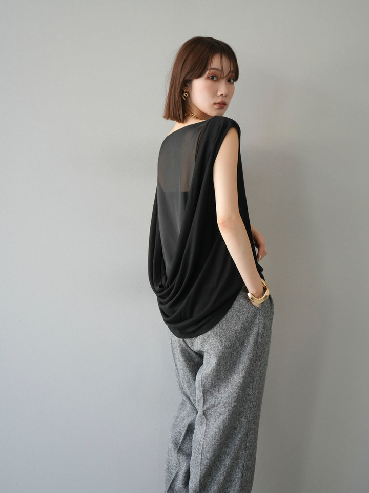 [預訂] 雙向透視多層垂墜上衣/黑色