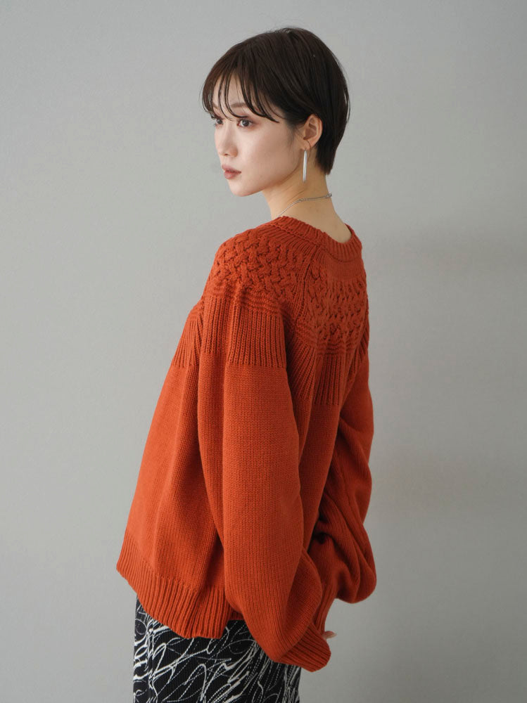 [Pre-order] Cable-switched knit pullover/orange