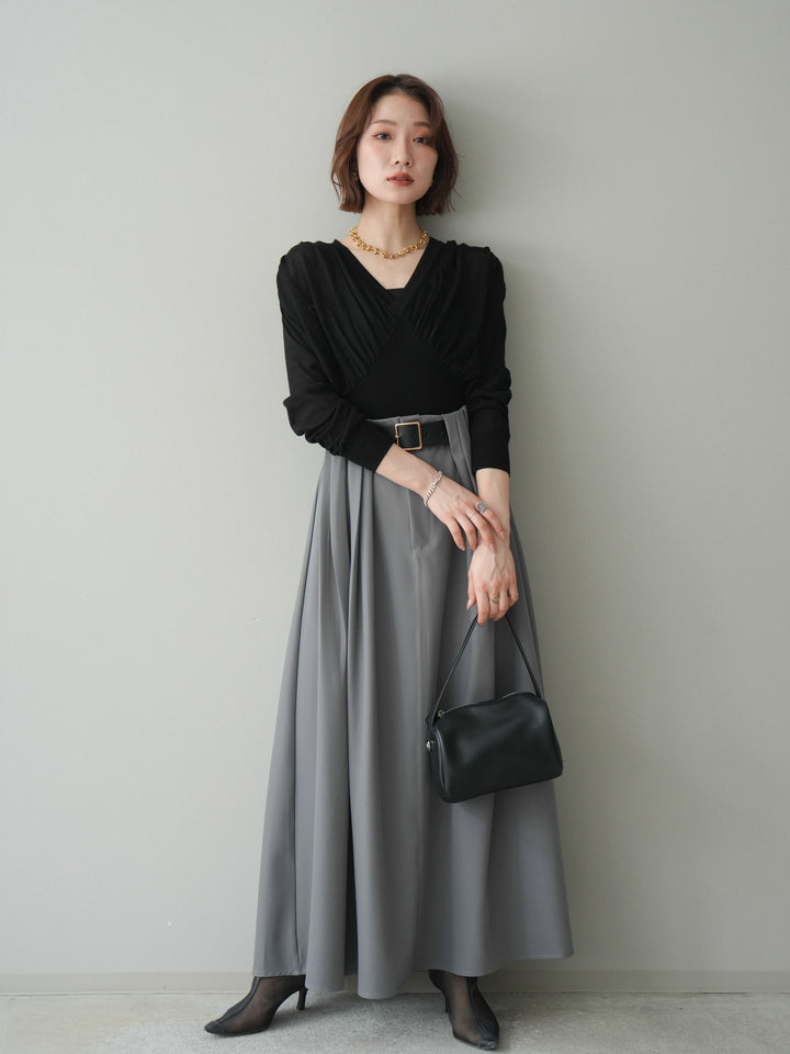 [予約]ベルトループフレアスカート/gray