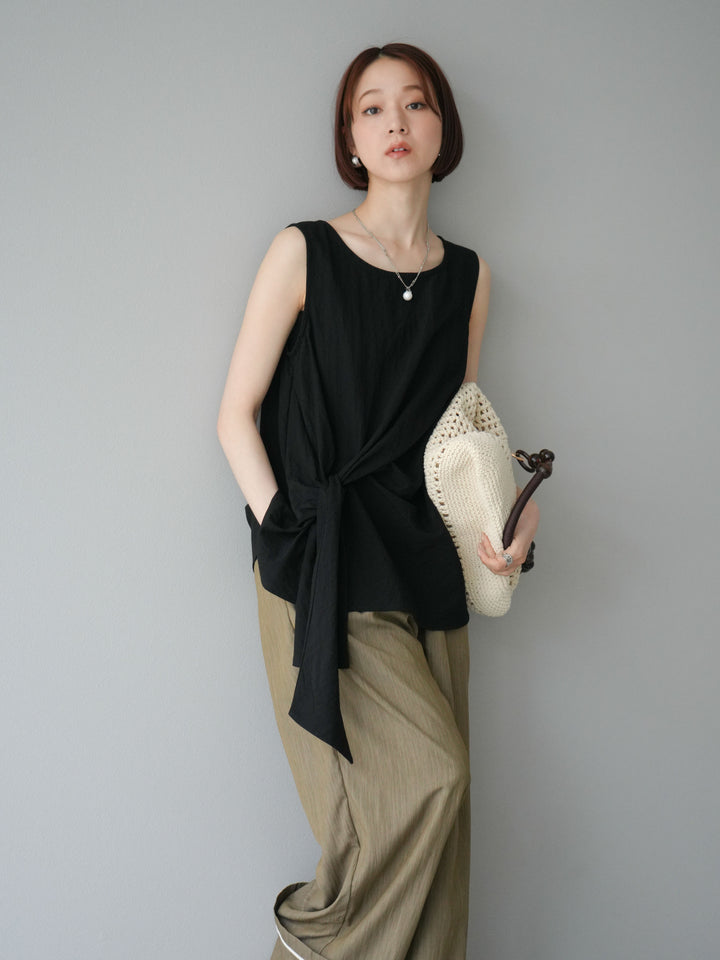 [予約]フロント巻きノースリーブブラウス/ブラック