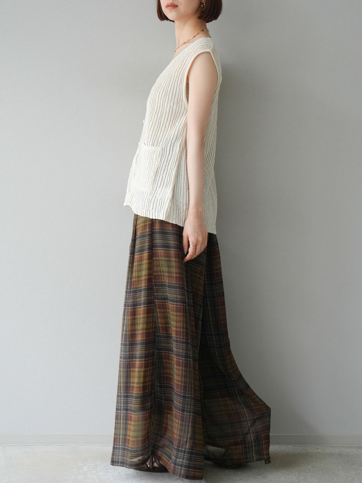 [預購] 透視格紋寬鬆褲/棕色