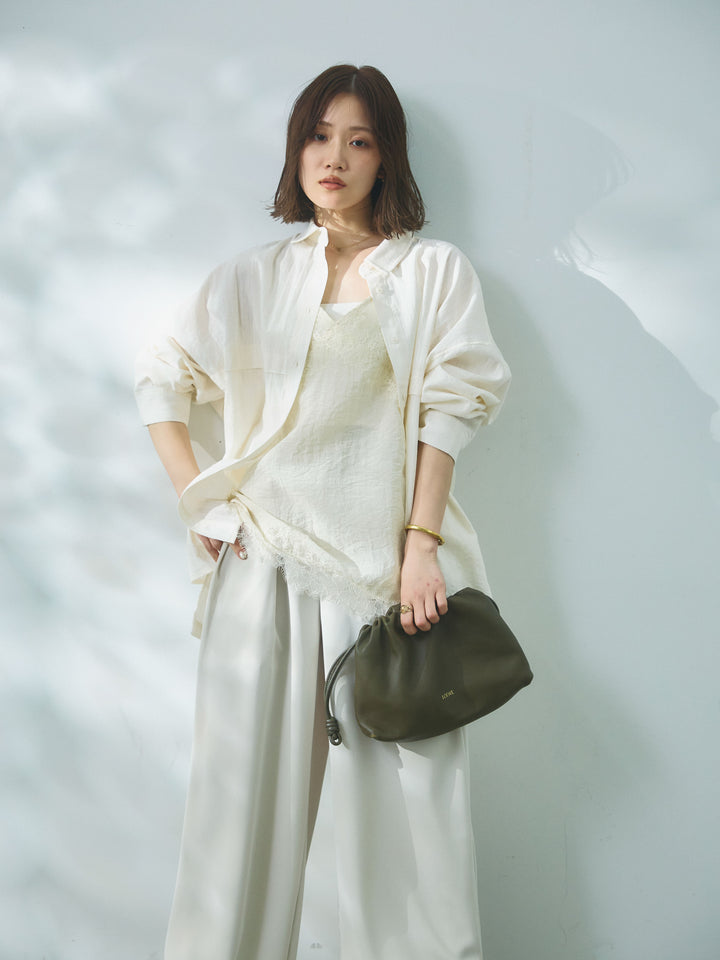 【Allure】[SET]スプリングスラブワイドシャツ+リネンタッチレース切替キャミソール(2set)