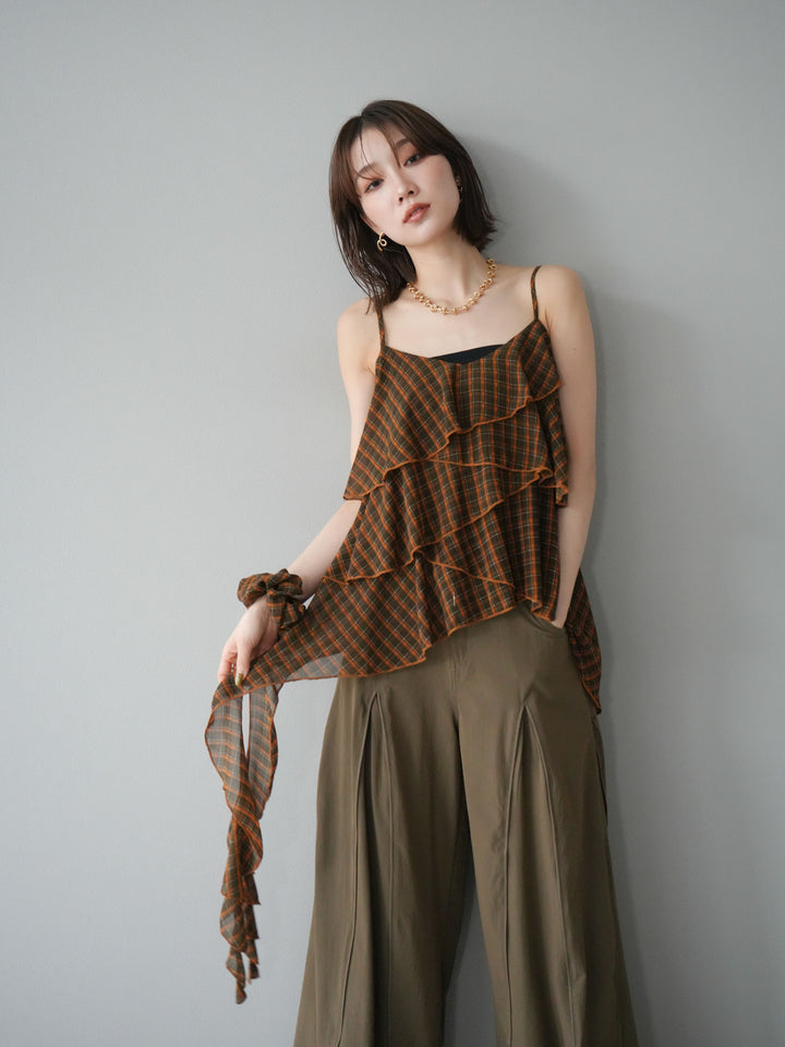 [予約]チェック柄ラッフルキャミソール/ブラウン