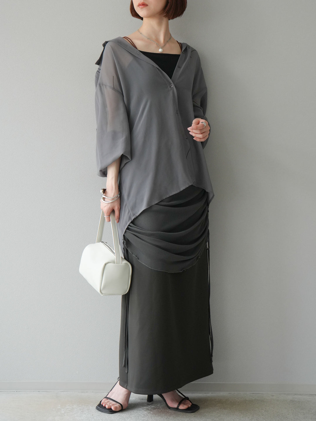 [予約]シアーレイヤードタイトスカート/チャコール