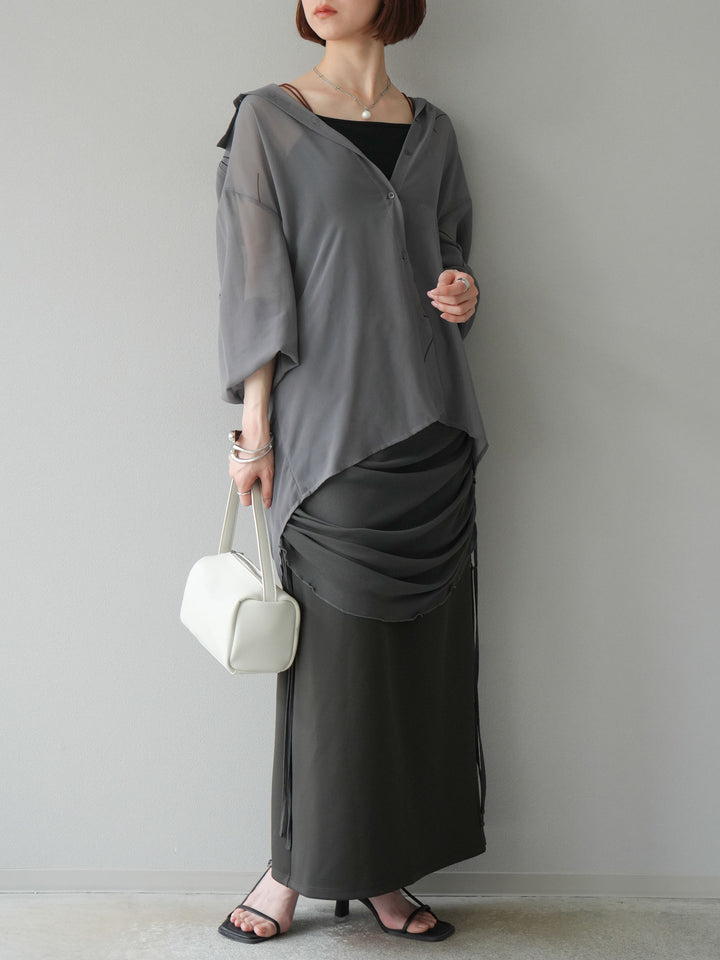 [予約]シアーレイヤードタイトスカート/チャコール