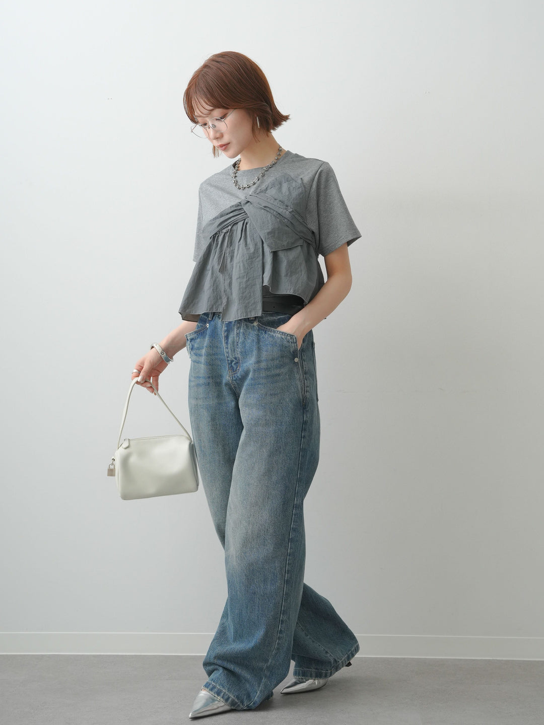 【着回しセット】[SET]ナイロンドッキングツイストTEE +ナイロンドッキングツイストTEE +ストーンウォッシュルーズフィットデニム(3set)