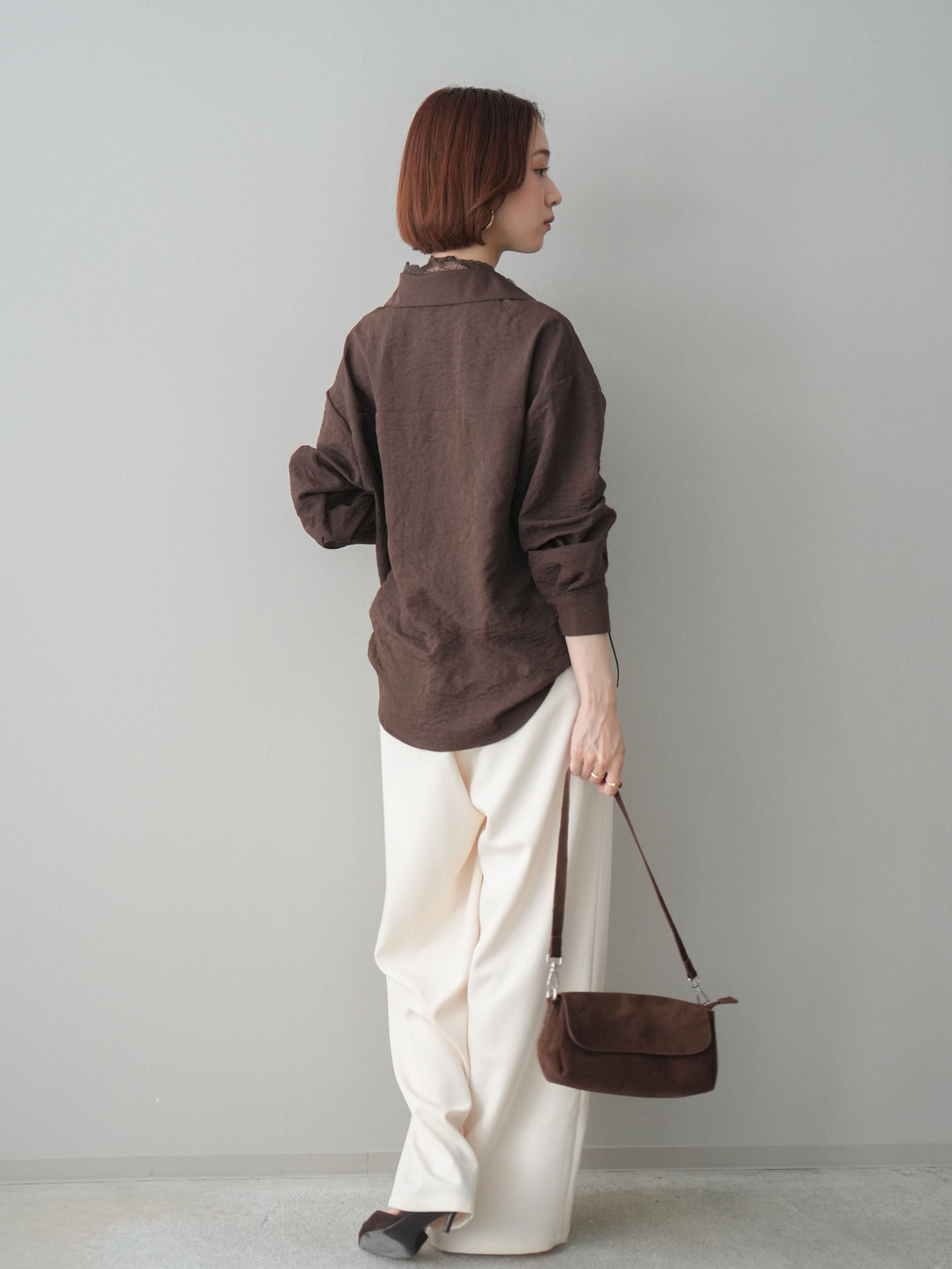 [予約]ウエストバイカラータックワイドパンツ/ivory