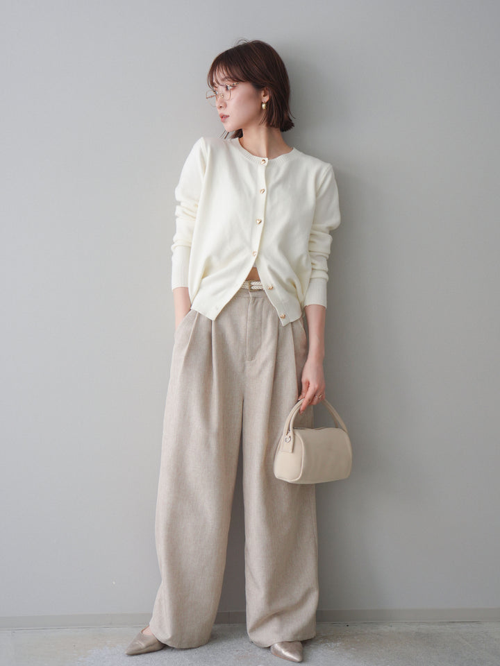 [予約]リネンライクタックワイドパンツ/oatmeal