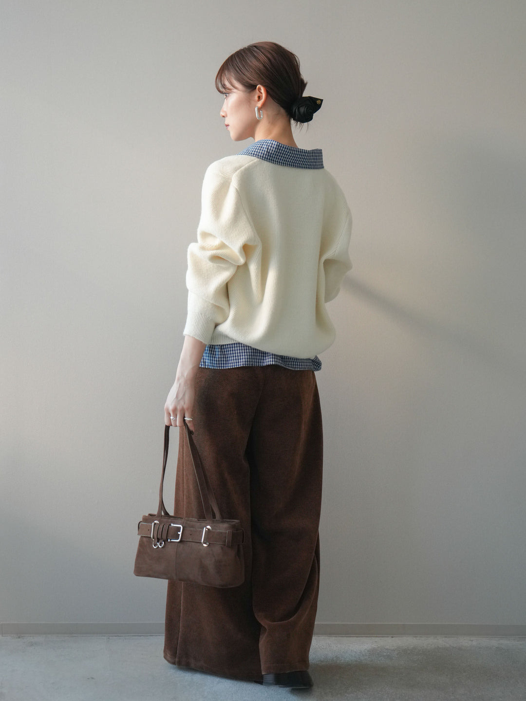 [予約]ベルトデザインループコールテンワイドパンツ(ベルト付き)/camel