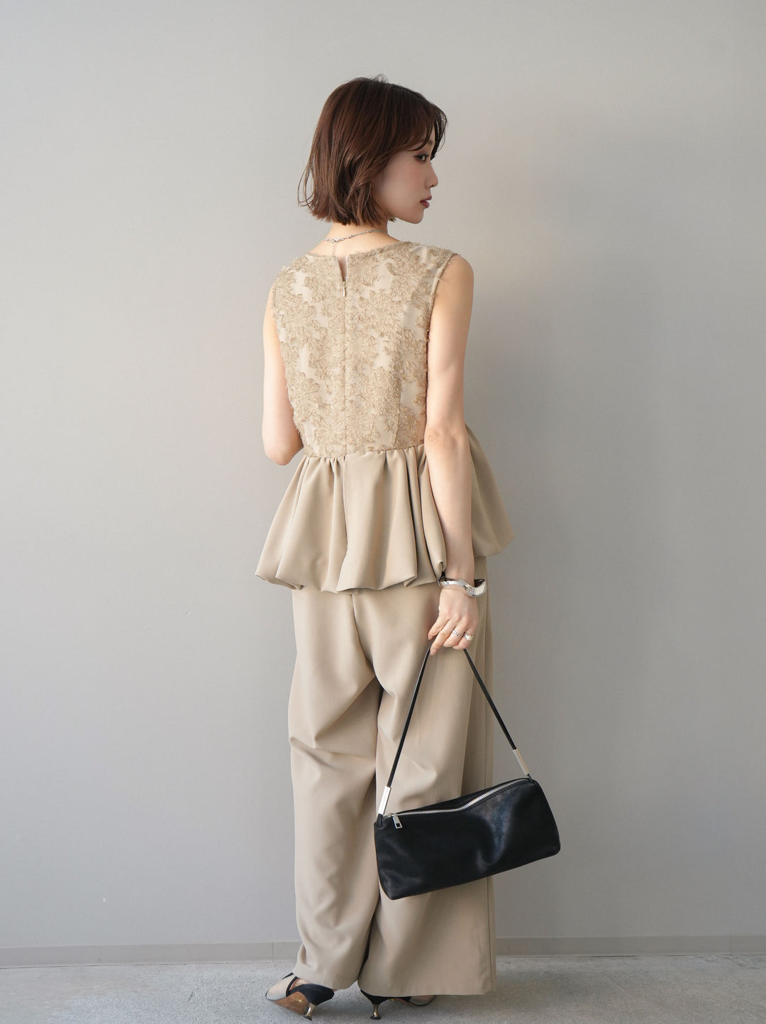 [SET]ジャガードレースぺプラムドッキングサロペット+選べるアクセセット(2set)