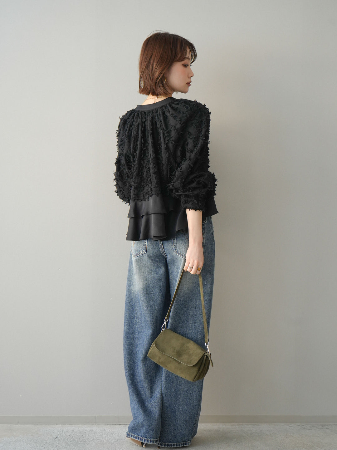 [予約]ダメージデニムセミワイドパンツ/blue