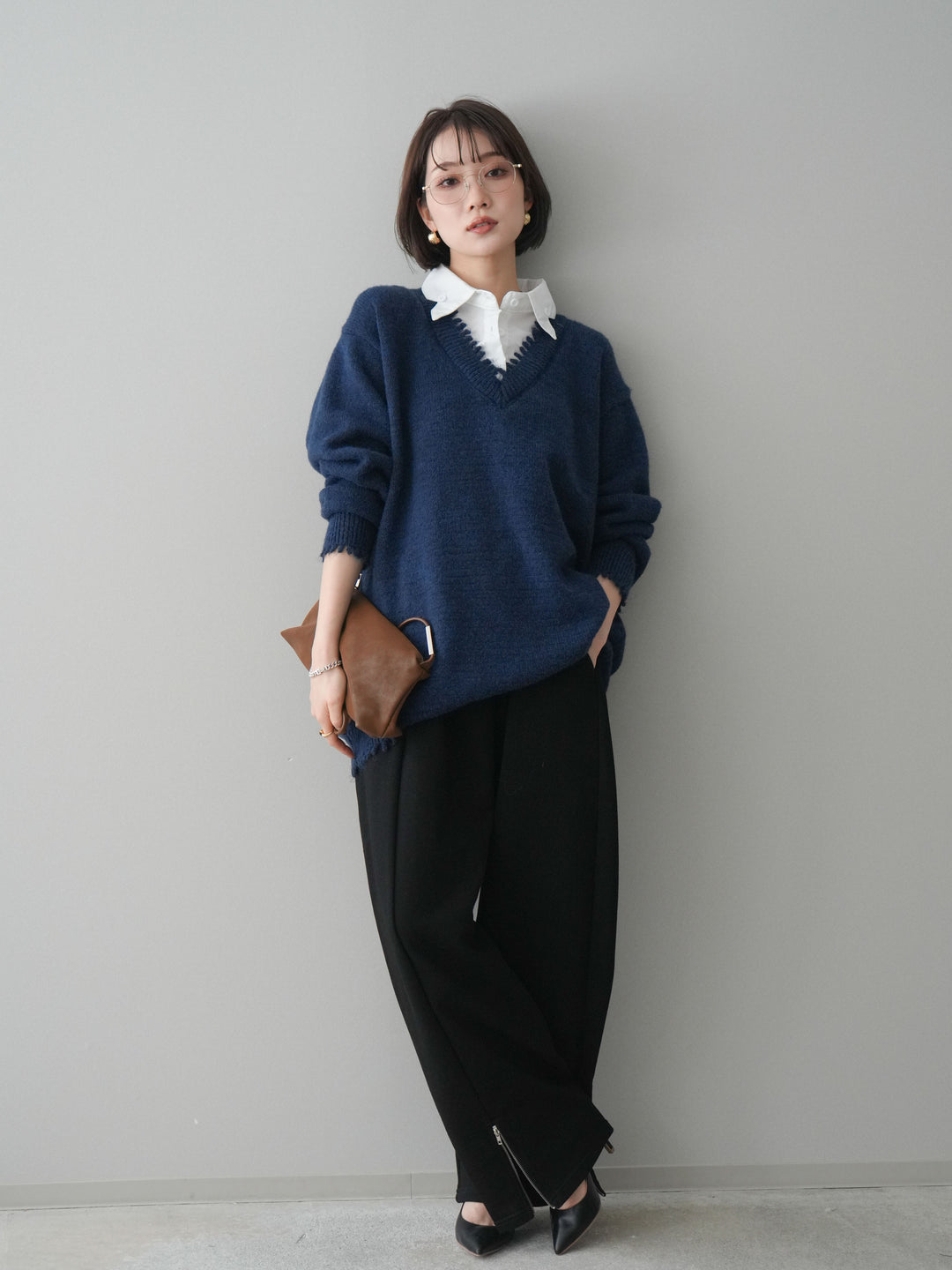 [予約]裾ZIPスエットワイドパンツ/black