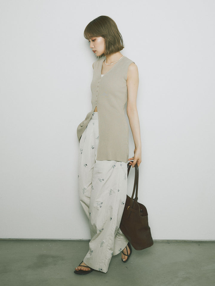 [予約]フロントスリットリブシェイプニットトップス/ベージュ