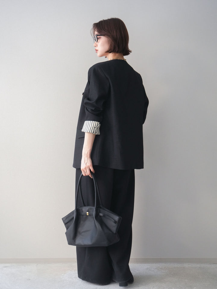 [予約]サテンベルトタックワイドパンツ/black