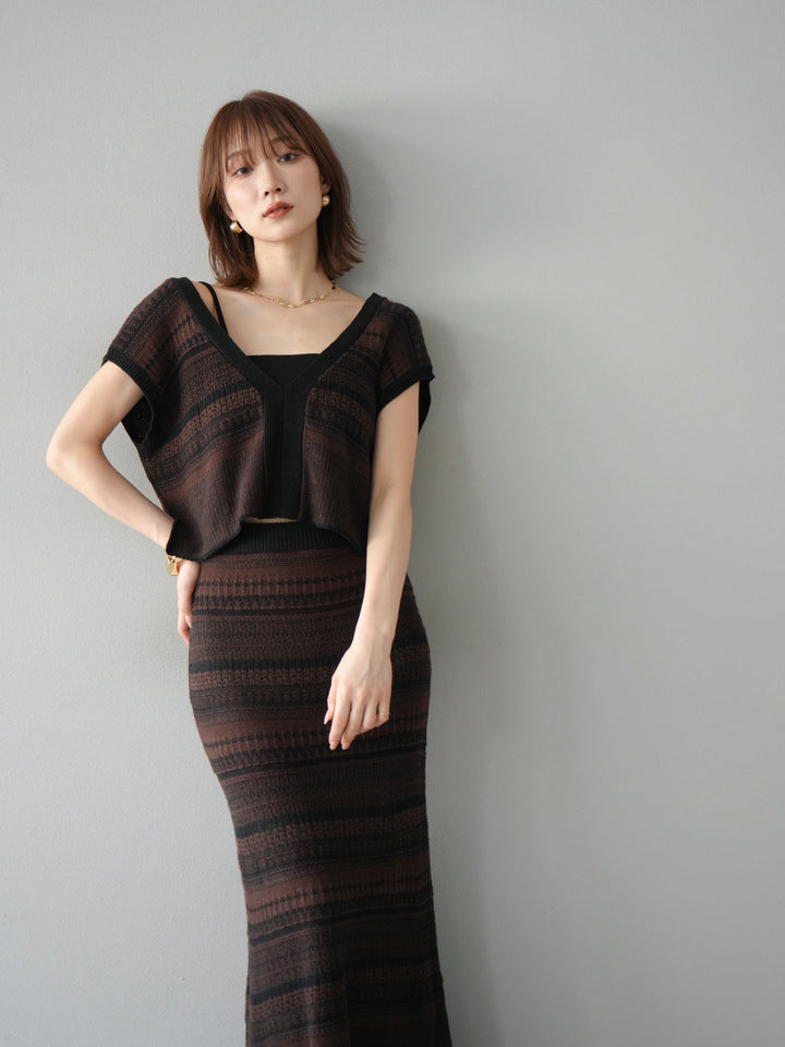[予約]ガーター編み2WAYニットベスト/ブラウン×ブラック