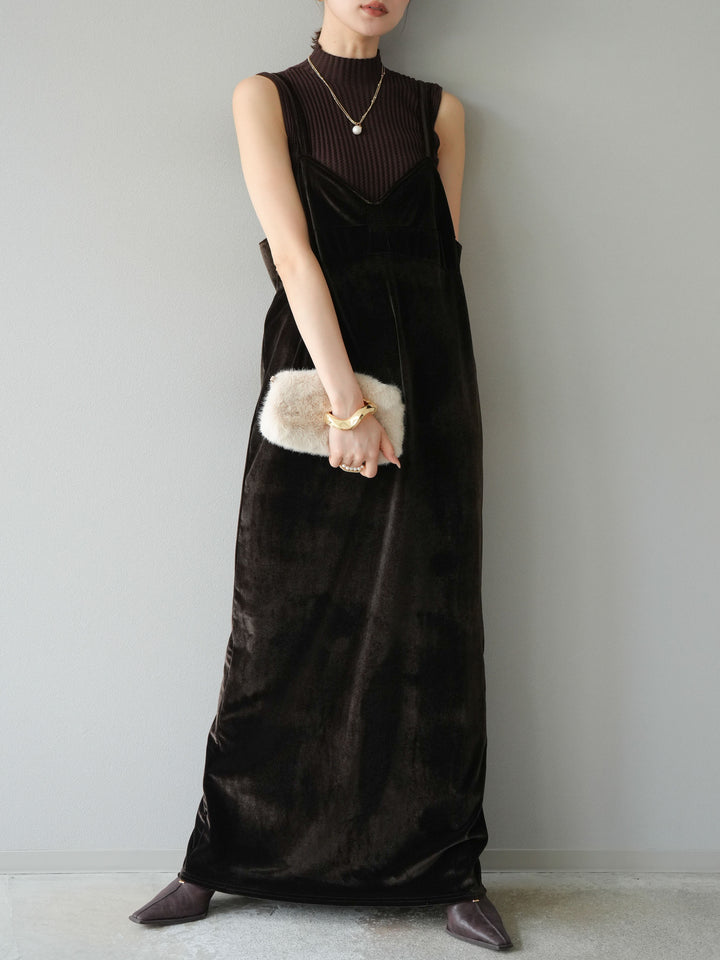 [予約]ベロアビスチェキャミワンピース/ブラウン