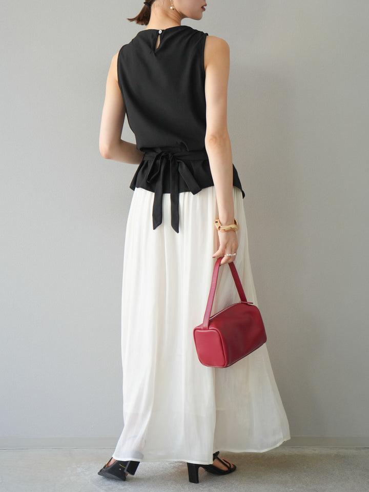 [SET]ノースリーブトップス＆シャイニーフレアスカートSET UP/(2set)