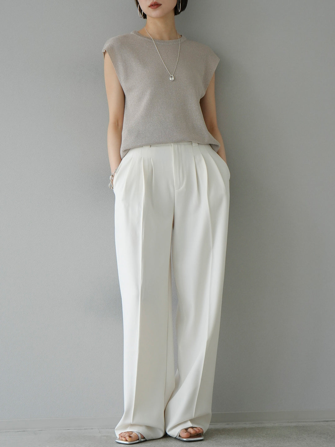 [Pre-order] 3-pleat wide pants/ivory