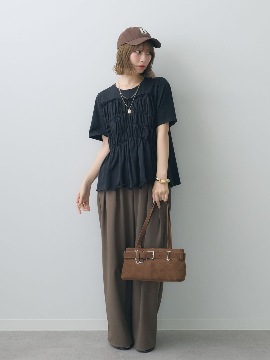 [SET]クールタッチシャーリングTEE+クレープデシンタックワイドパンツ(2set)