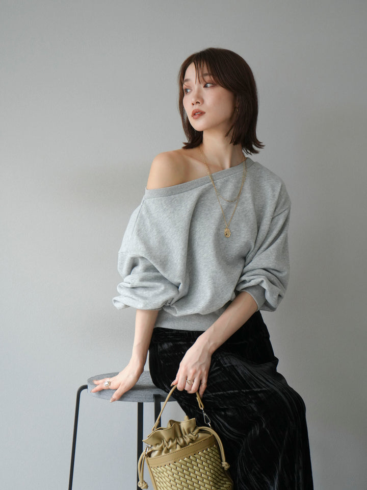 [予約]オフショルスウェットプルオーバー/杢グレー