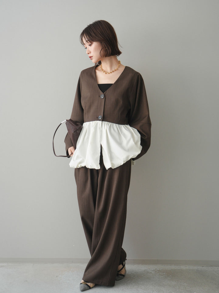 [予約]異素材ドッキングメニータックワイドパンツ/brown