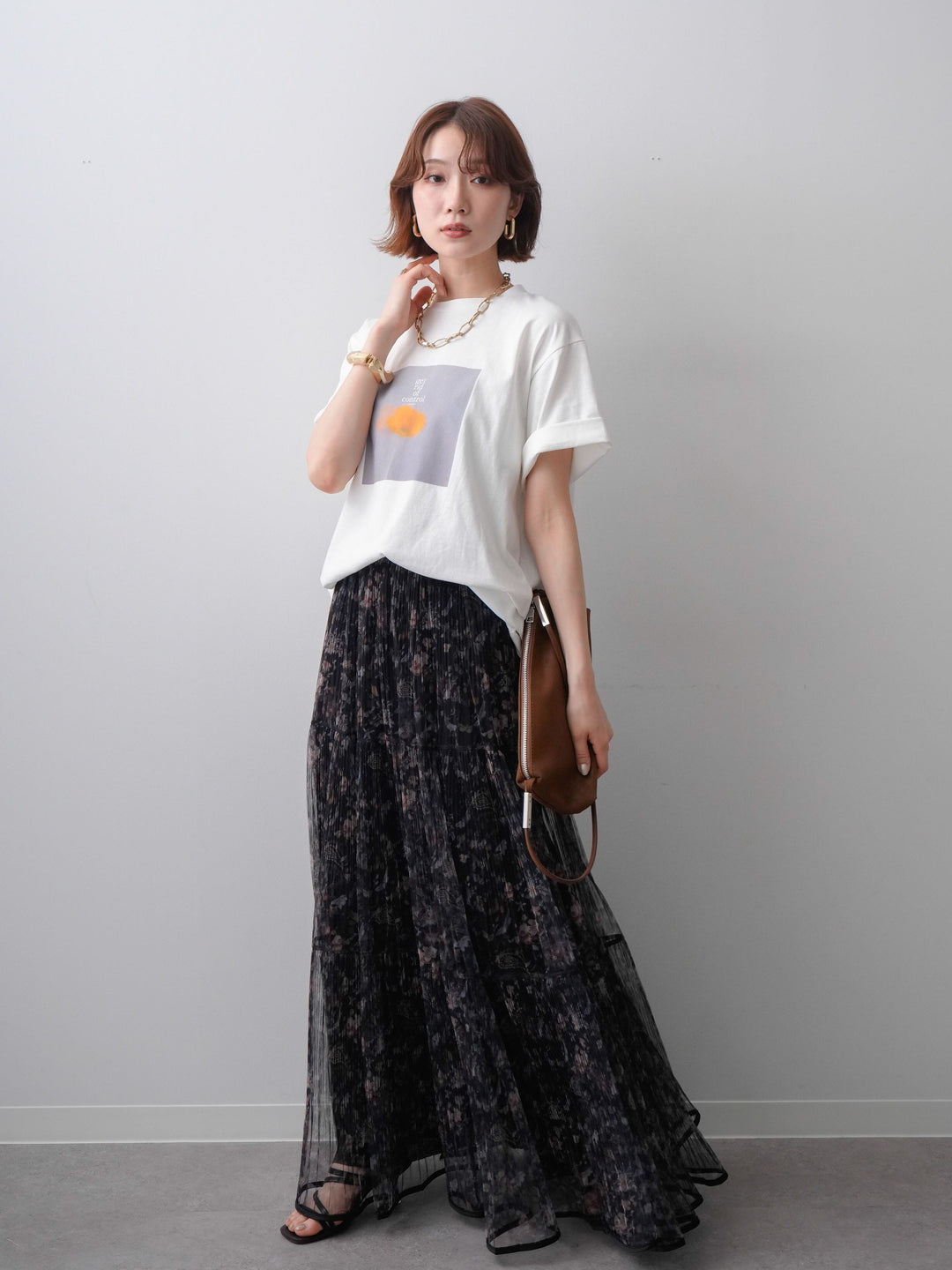 [SET]ニュアンスフローラルフォトTEE+フラワーチュールギャザースカート(2set)