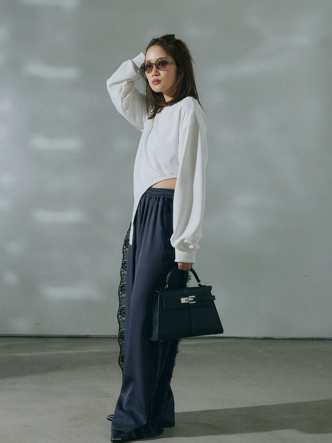 【Allure】[SET]スウェットボディスーツ+サイドピンタックレースイージーワイドパンツ(2set)