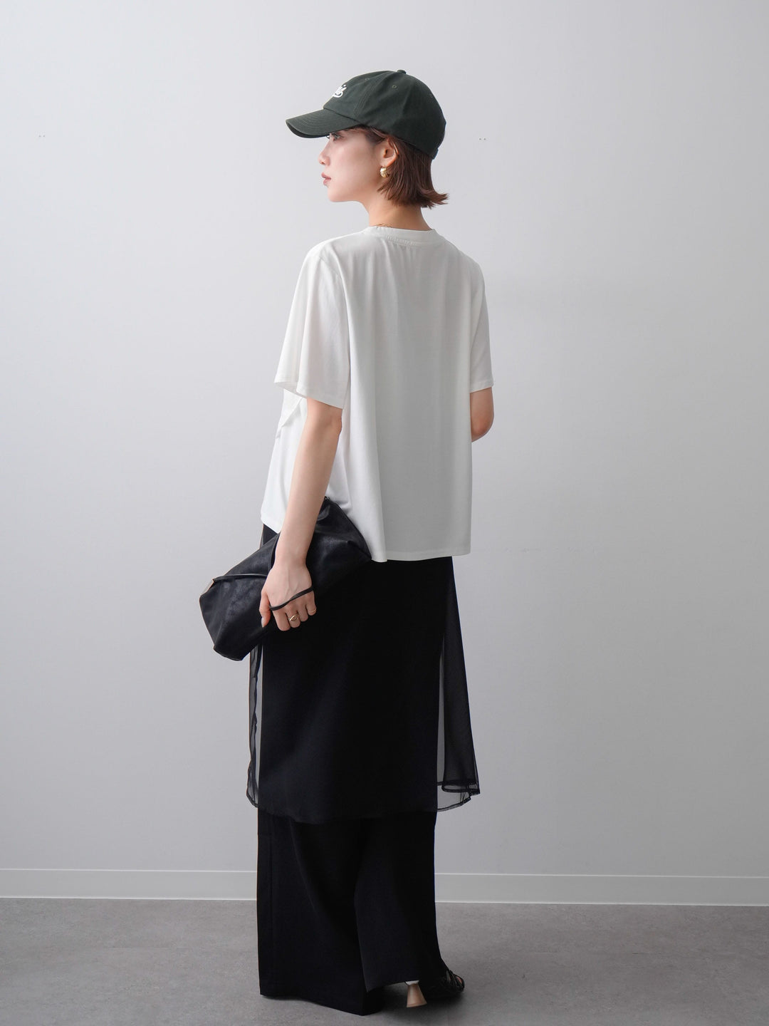 [SET]ラッフルドッキングTEE+シアーエプロン付ドレープタックワイドパンツ(2set)