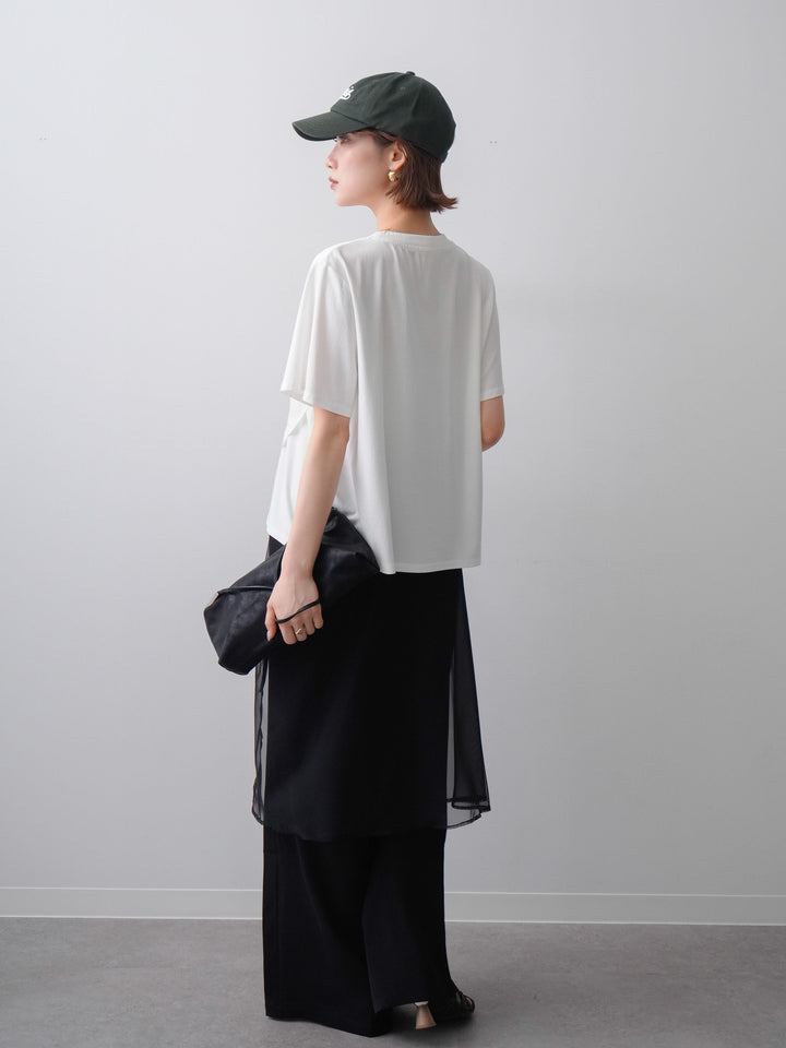 [SET]ラッフルドッキングTEE+シアーエプロン付ドレープタックワイドパンツ(2set)