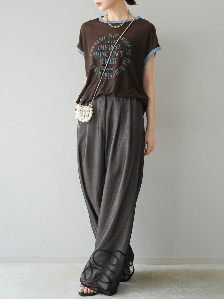 [SET]シアーフライス ロゴプリントT +コード刺繍チュールレイヤードパンツ(2set)