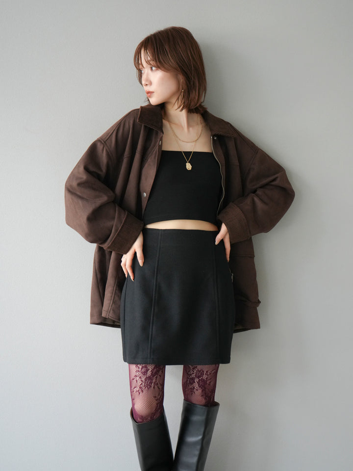 [予約]コーデュロイ襟スウェードミドルジャケット /ブラウン