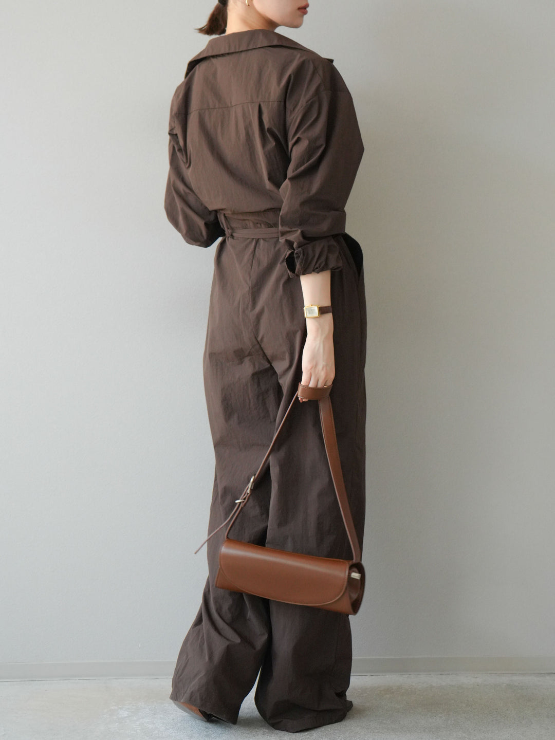 [予約]ナイロンジャンプスーツ/ブラウン