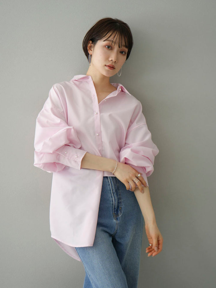 [Pre-order] Pearl button volume sleeve shirt/pink